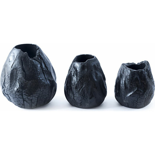 Burnt Hive Vases by Phillips Collection in black and charred. Made from wood in a eclectic & global style.