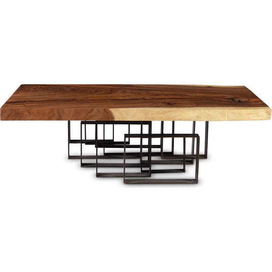 Score Coffee Table by Phillips Collection in brown. Made from wood, chamcha, iron in a modern style.