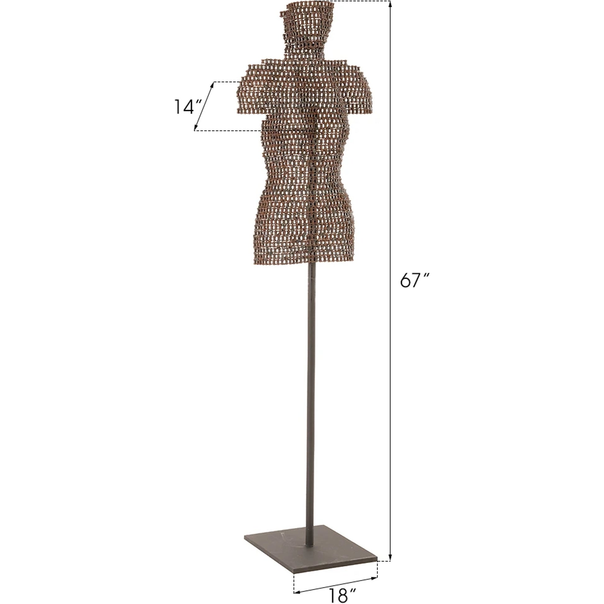 Chain Bust Sculpture on Stand by Phillips Collection in brown and rust. Made from metal in a modern style.