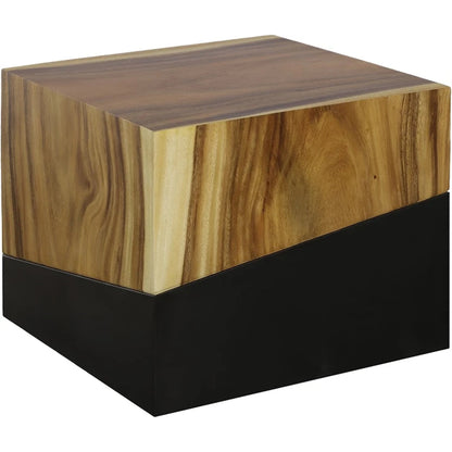 Geometry Side Table by Phillips Collection in gray stone. Made from wood in a rustic style.