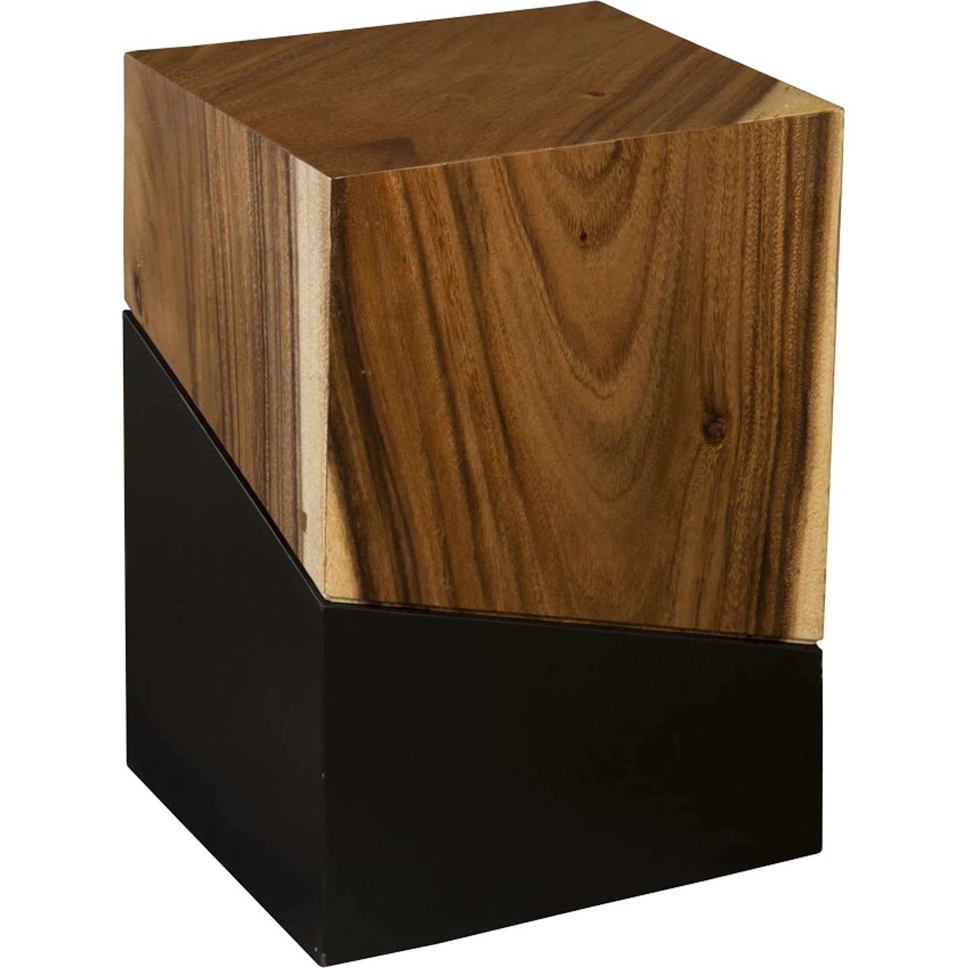 Geometry Side Table by Phillips Collection in gray stone. Made from wood in a rustic style.