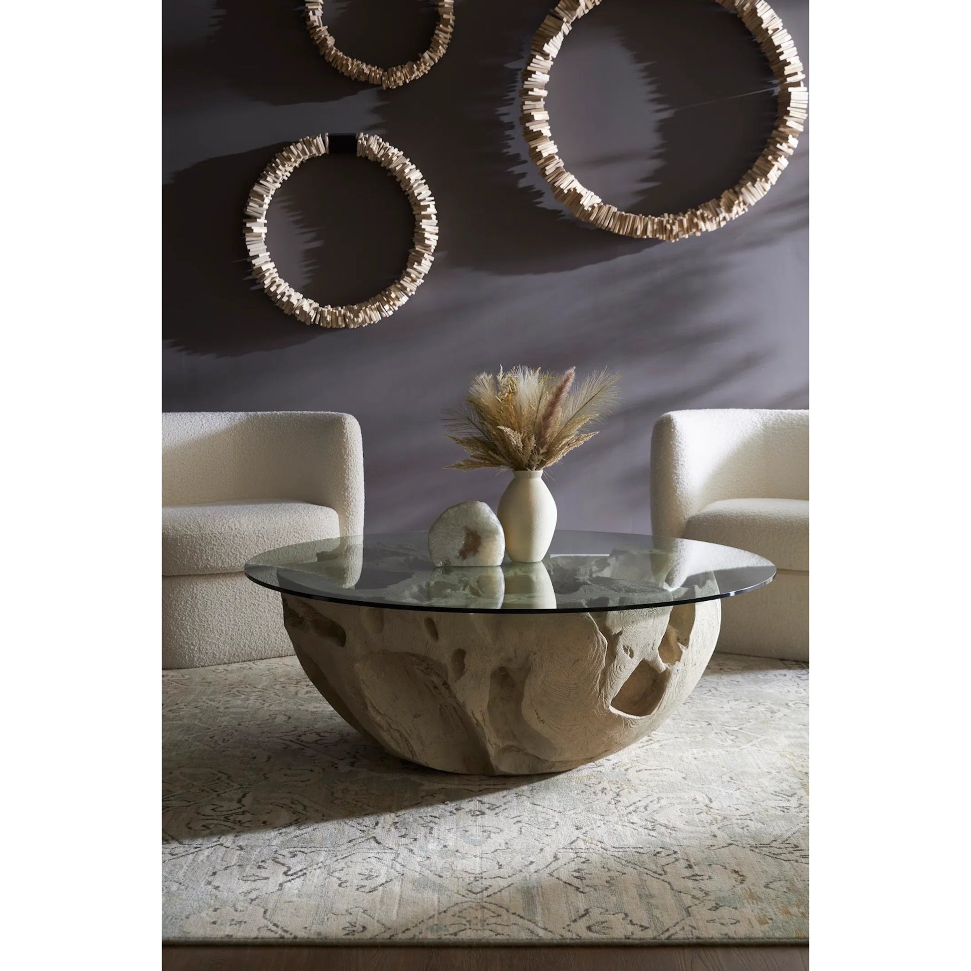 Stacked Wall Ring by Phillips Collection in bleached. Made from wood in a coastal style.