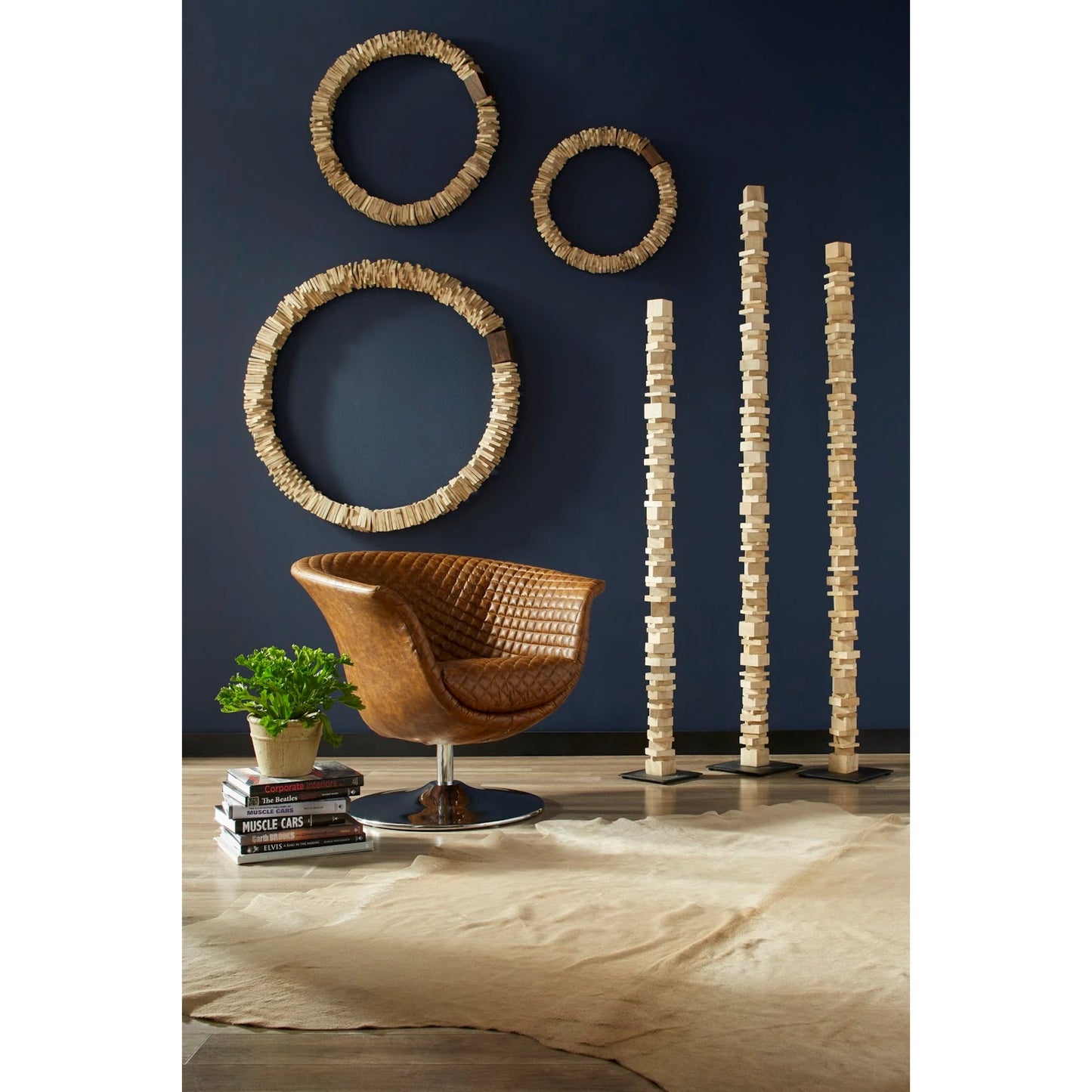 010 SR-820990 | Lifestyle | Stacked Wall Ring by Phillips Collection in bleached. Made from wood in a coastal style.