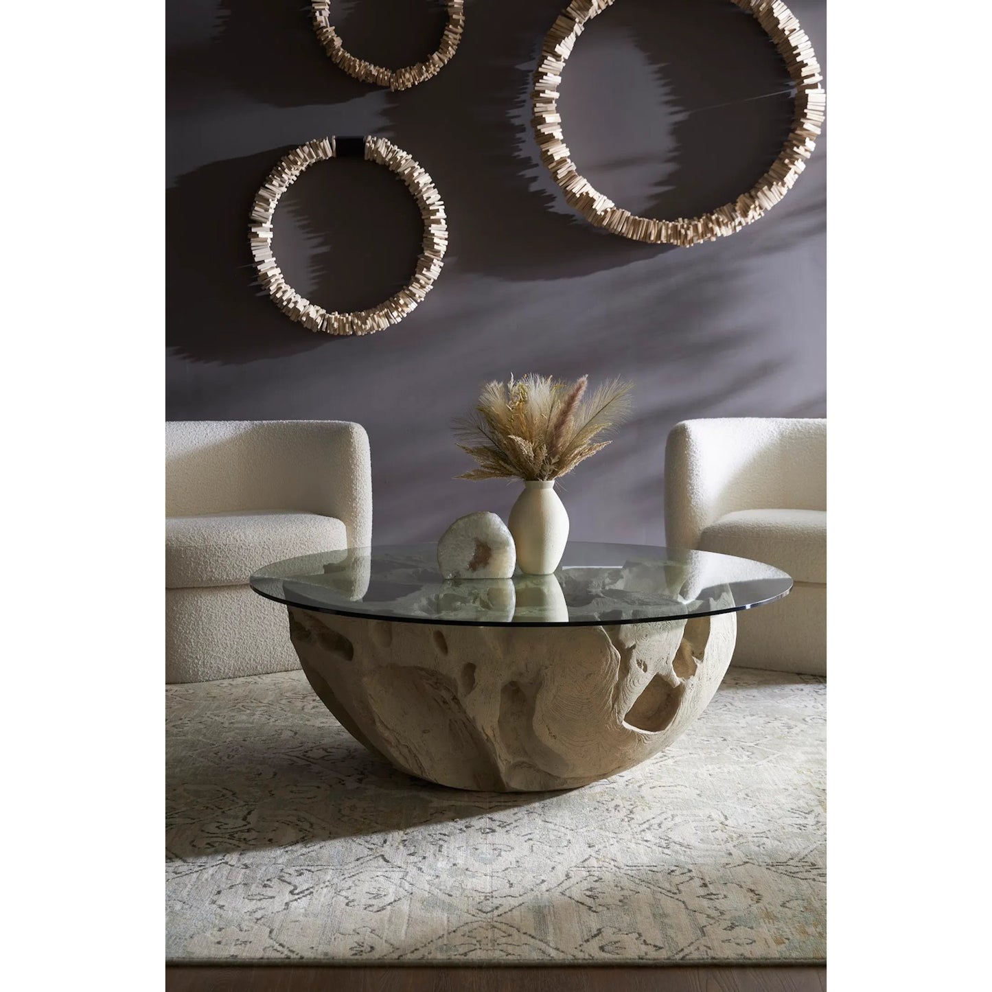 022 SR-820990 | Lifestyle | Stacked Wall Ring by Phillips Collection in bleached. Made from wood in a coastal style.