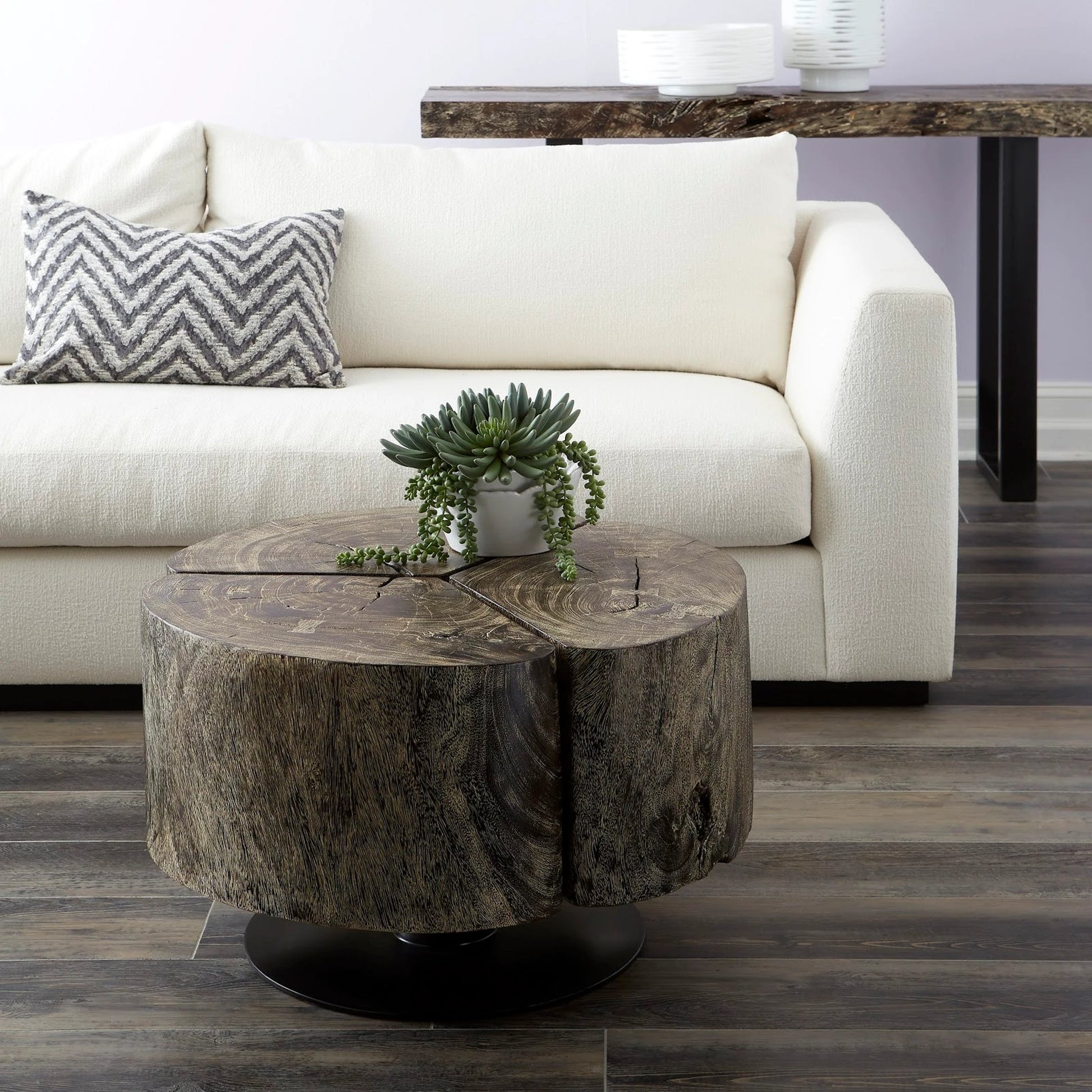 Clover Gray Stone Coffee Table by Phillips Collection in gray stone. Made from unique in a rustic style.