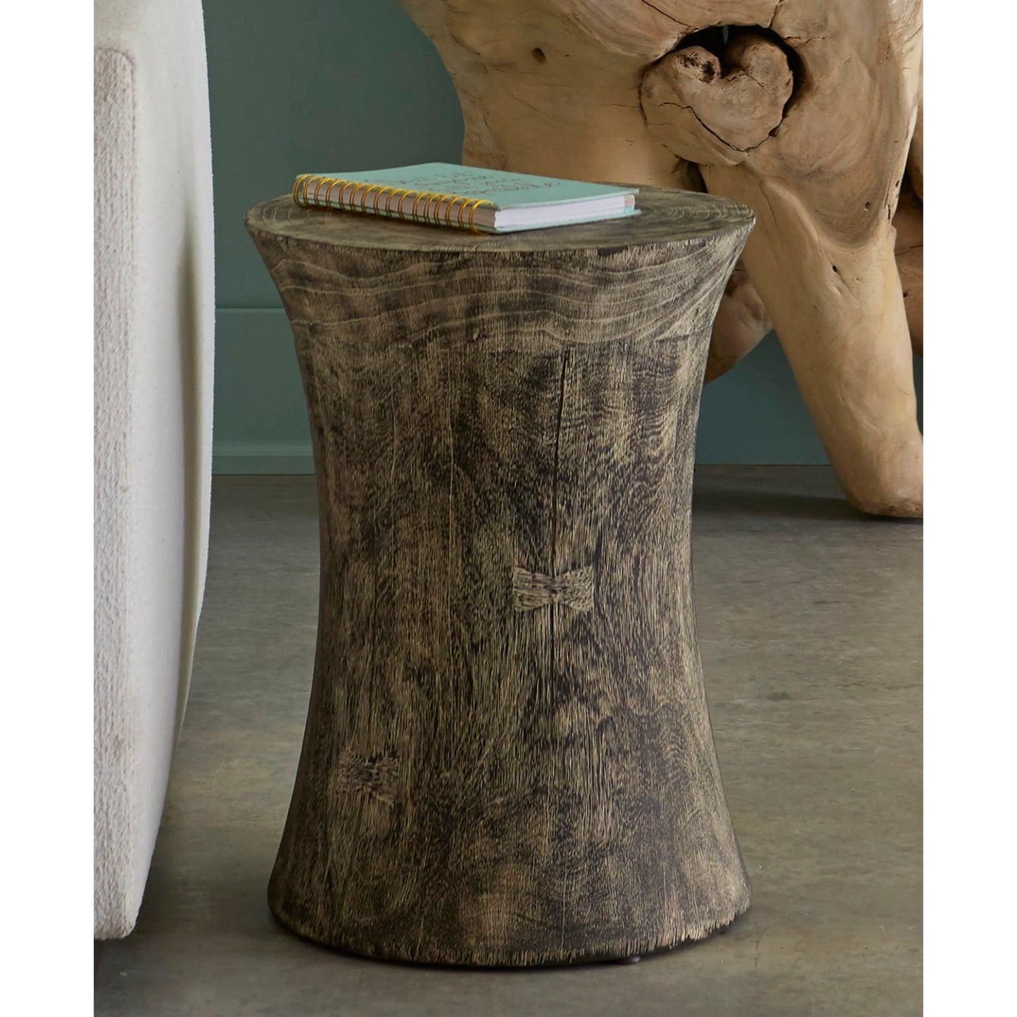 004 SR-939447 | Lifestyle | Drum Stool Mango Wood, Gray Stone by Phillips Collection in gray stone. Made from wood in a eclectic & global style.