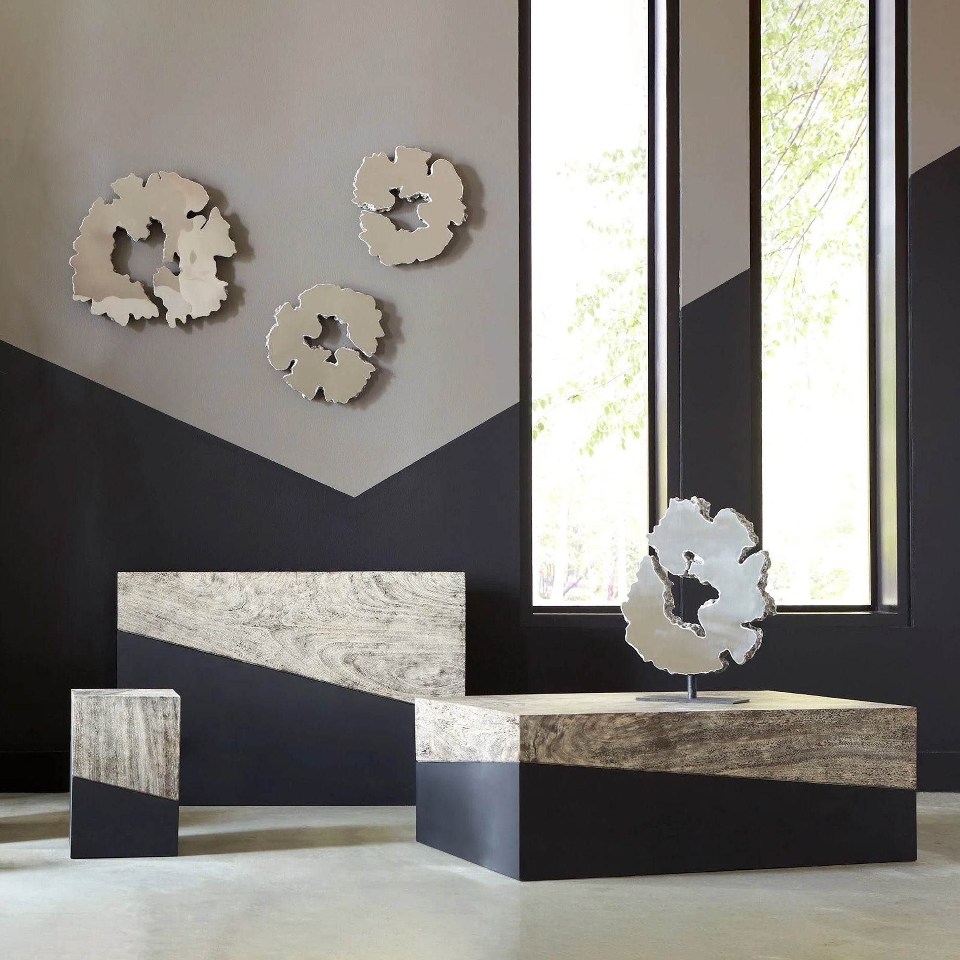Geometry Rectangular Coffee Table by Phillips Collection in gray stone. Made from unique in a rustic style.