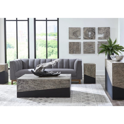 Geometry Rectangular Coffee Table by Phillips Collection in gray stone. Made from unique in a rustic style.