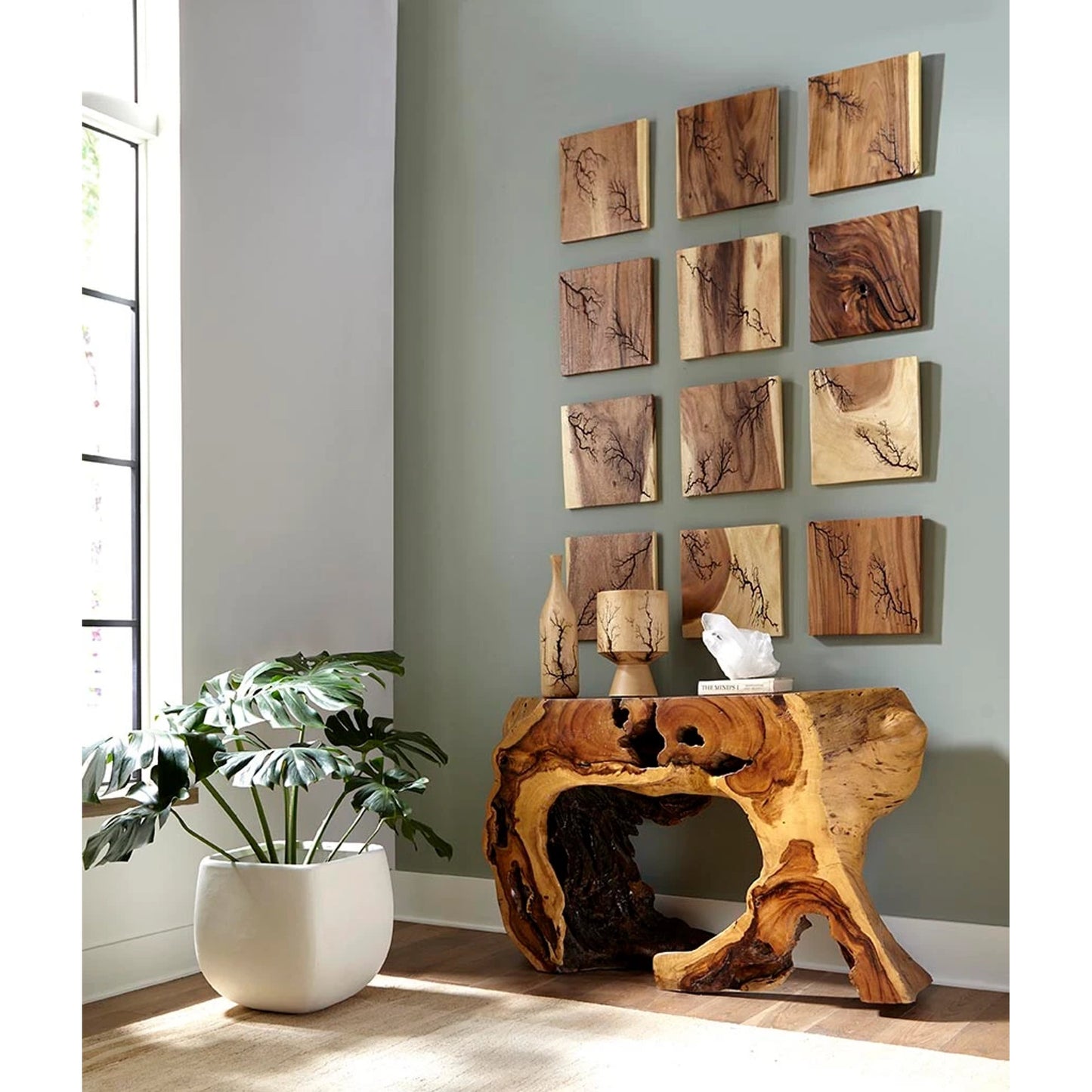002 SI-1786358 | Lifestyle | Lightning Wall Tile by Phillips Collection in brown. Made from wood, chamcha wood in a transitional style.