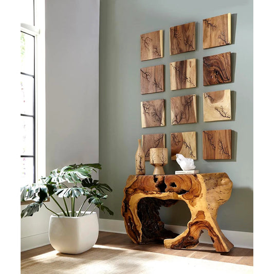 Lightning Wall Tile by Phillips Collection in brown. Made from wood, chamcha wood in a transitional style.