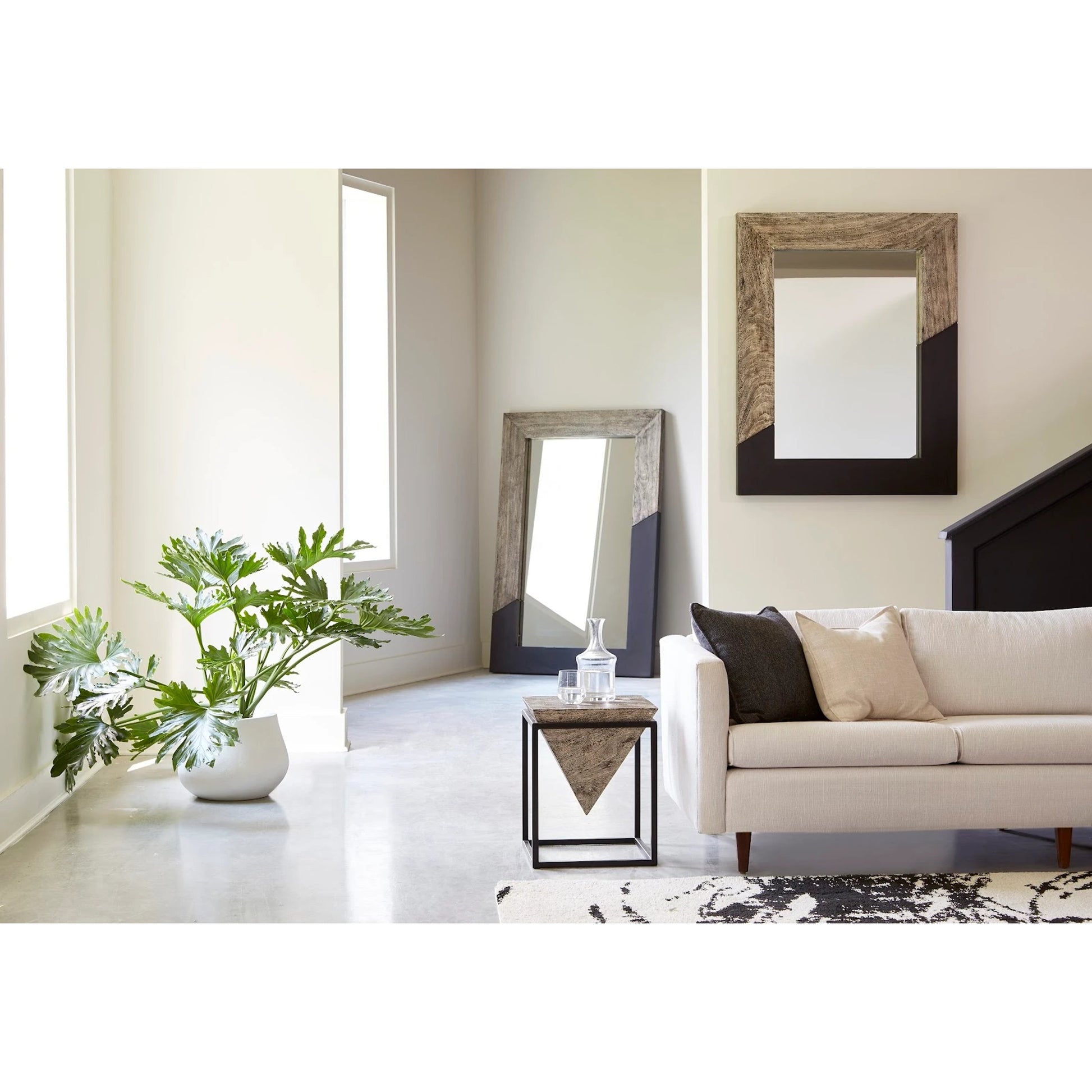 Inverted Pyramid Side Table by Phillips Collection. Made from wood, chamcha wood, metal, iron in a rustic style.