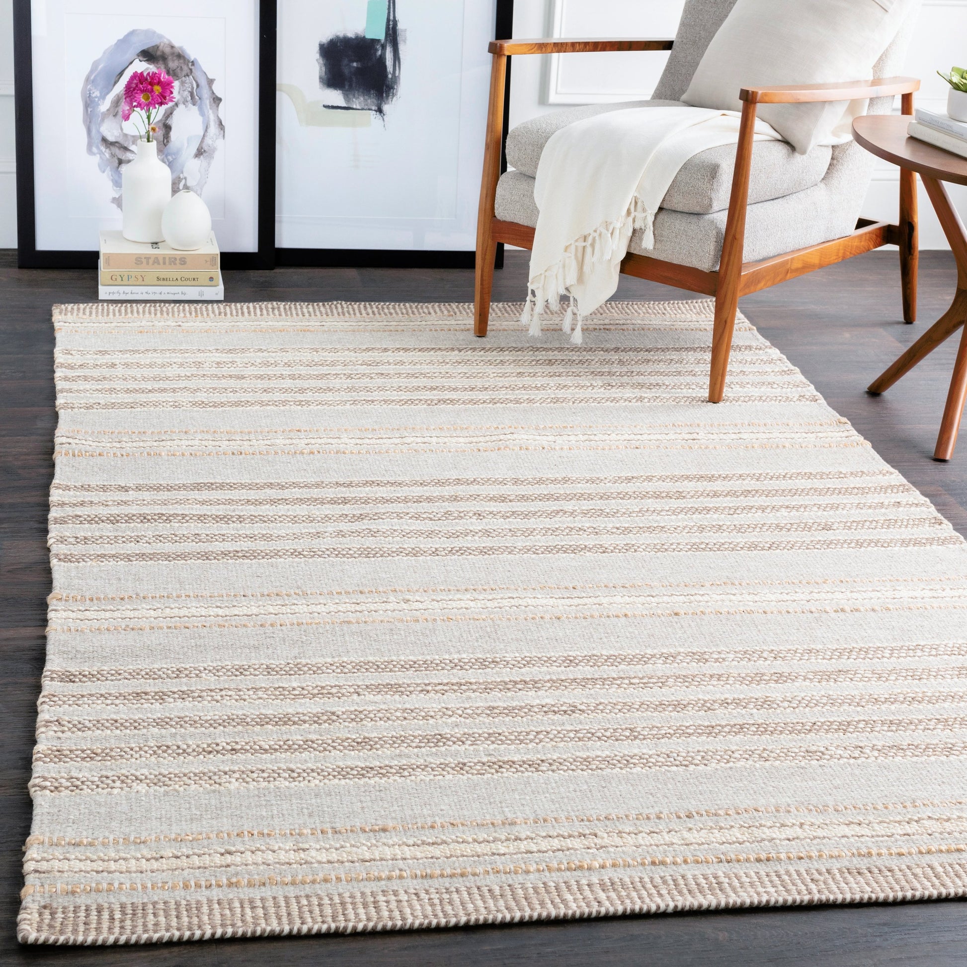 Thebes Rug - 23251 by Surya in medium gray, cream, charcoal, beige. Made from 70% wool, 30% jute in a unique style.