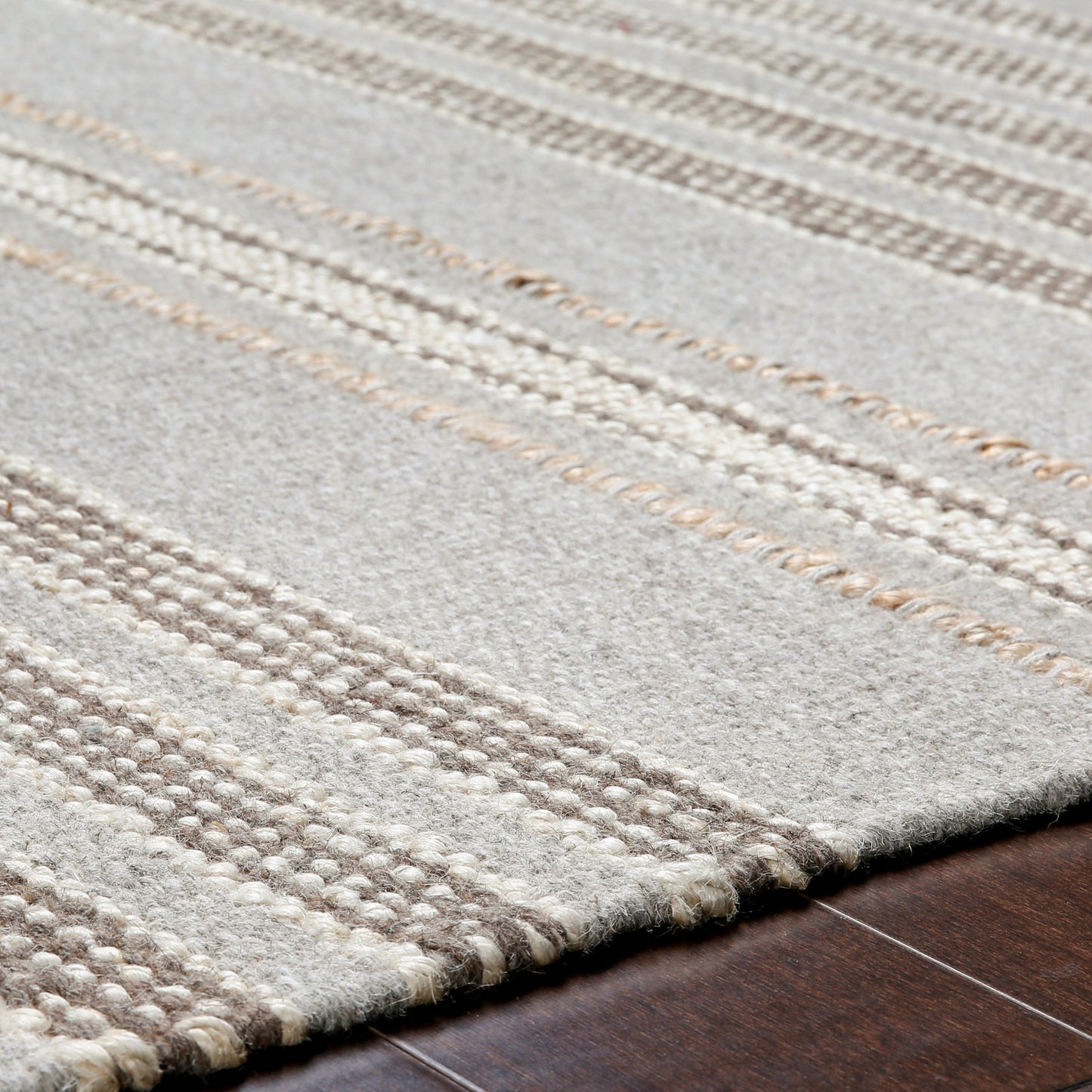 004 SR-754651,SR-754652,SR-754653 | Closeup | Thebes Rug - 23251 by Surya in medium gray, cream, charcoal, beige. Made from 70% wool, 30% jute in a unique style.