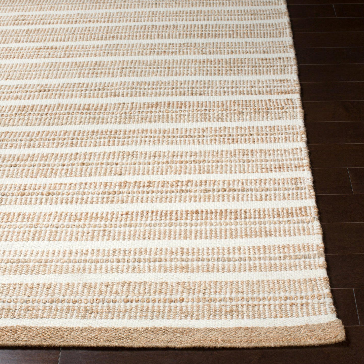 003 SR-754655 | Closeup | Thebes Rug - 23252 by Surya in beige, tan, cream. Made from 55% jute, 45% wool in a unique style.