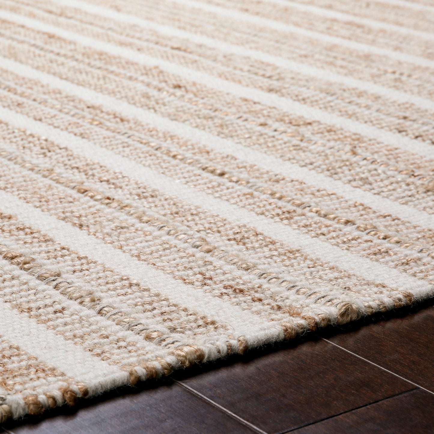 002 SR-754654,SR-754655 | Closeup | Thebes Rug - 23252 by Surya in beige, tan, cream. Made from 55% jute, 45% wool in a unique style.