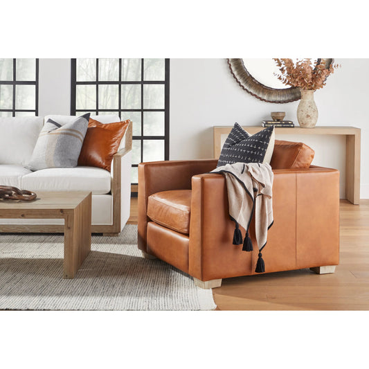 The Better Together 22" Essential Pillow (Set of 2) by Essentials For Living in whiskey brown top grain leather, jute. Made from top grain leather, 70% viscose - 30% linen, down feather in a modern style.