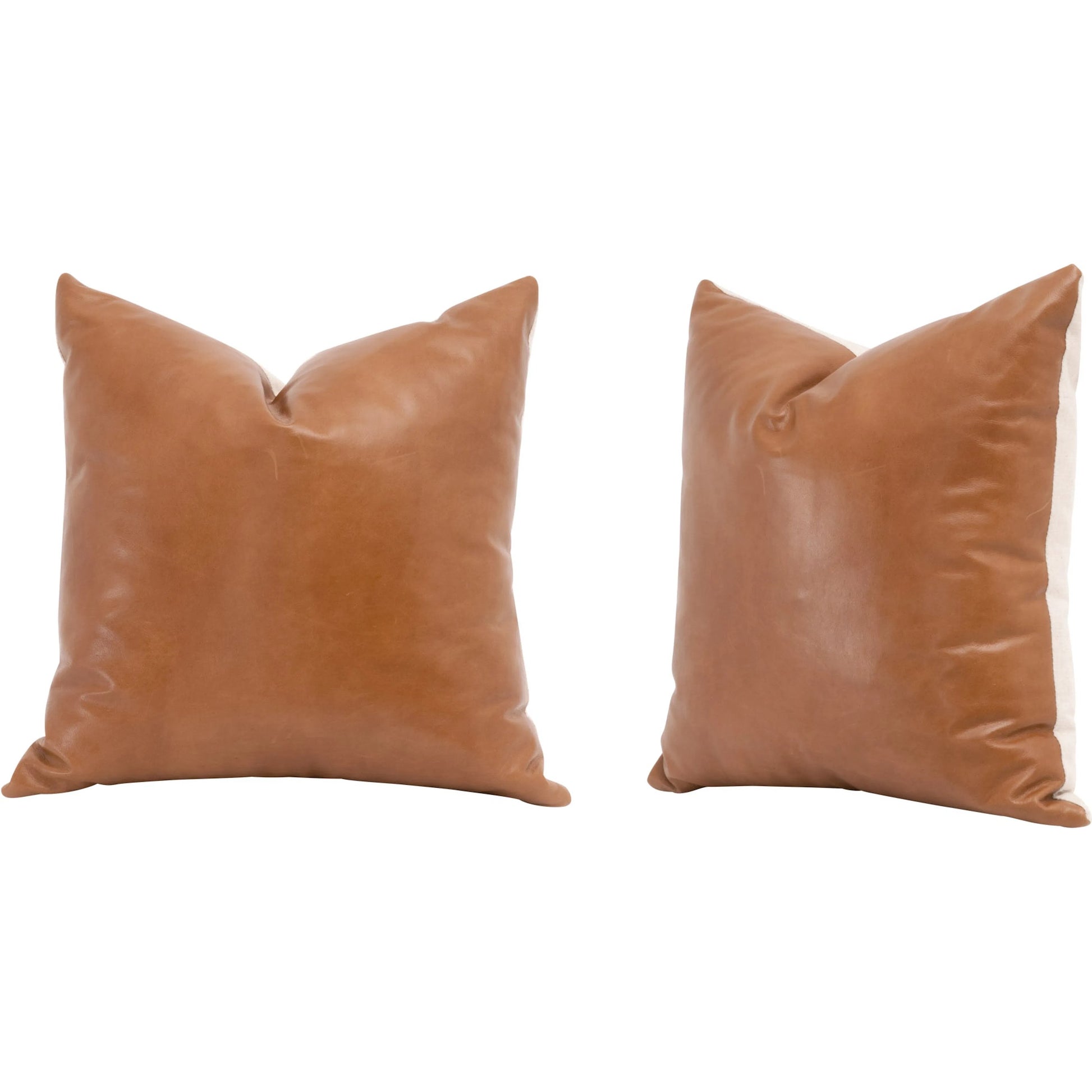 The Better Together 22" Essential Pillow (Set of 2) by Essentials For Living in whiskey brown top grain leather, jute. Made from top grain leather, 70% viscose - 30% linen, down feather in a modern style.