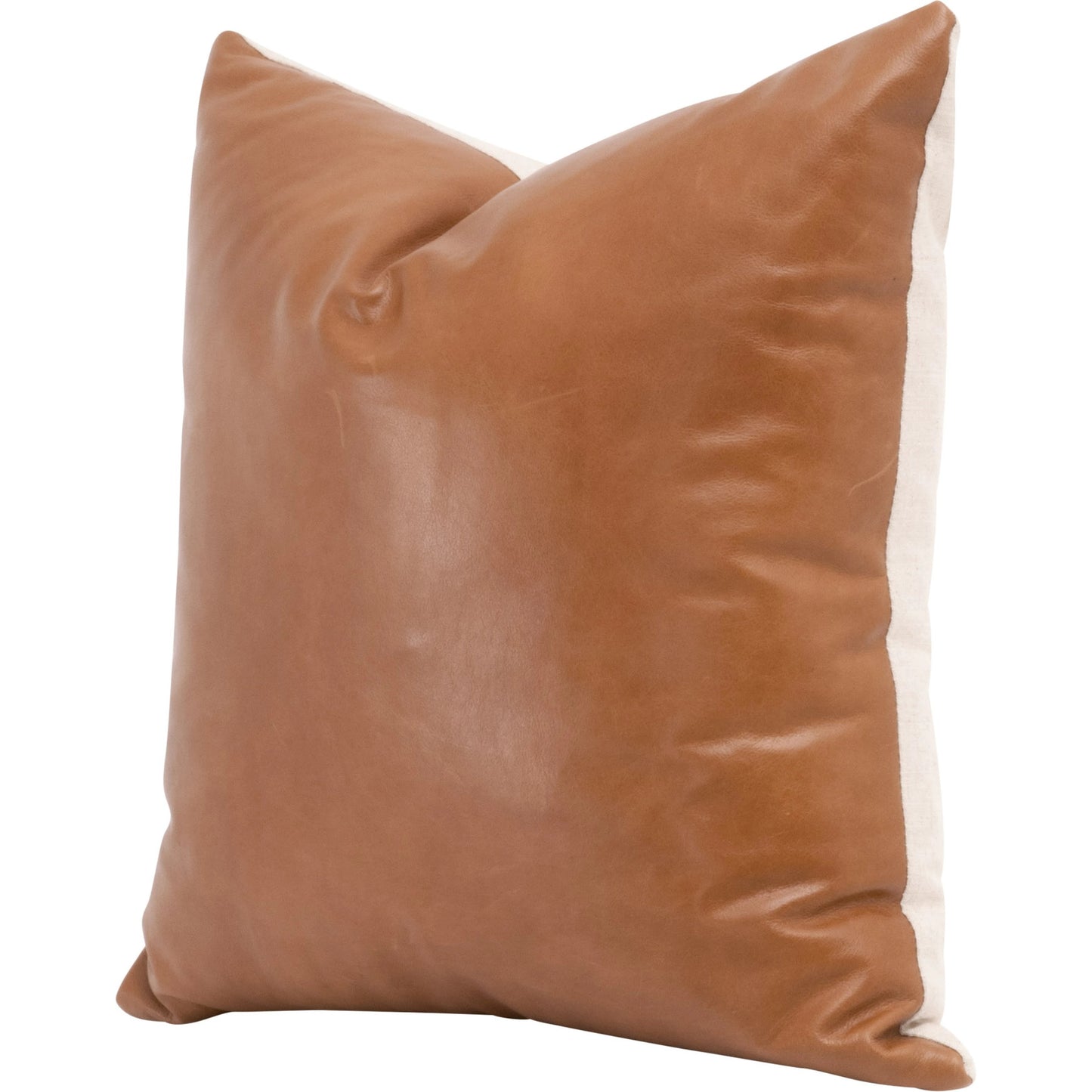 001 SI-2021750 | Primary Silo | The Better Together 22" Essential Pillow (Set of 2) by Essentials For Living in whiskey brown top grain leather, jute. Made from top grain leather, 70% viscose - 30% linen, down feather in a modern style.