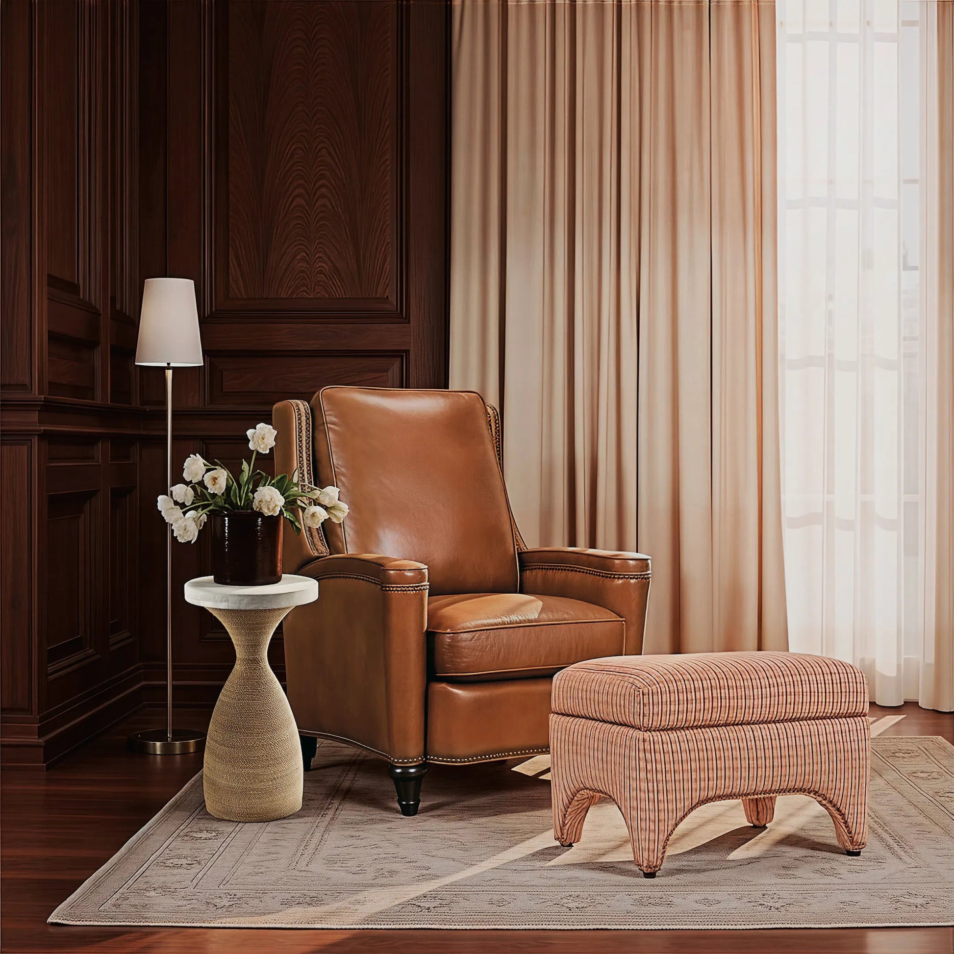 Rylea Recliner by Hooker Furniture. Made from leather in a traditional style.