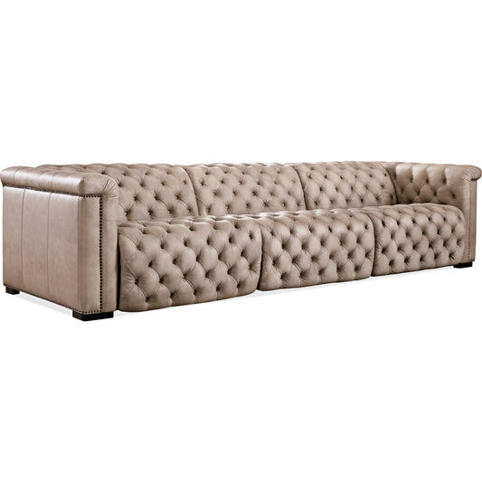 Savion Grandier Power Reclining Sofa by Hooker Furniture. Made from leather in a modern style.