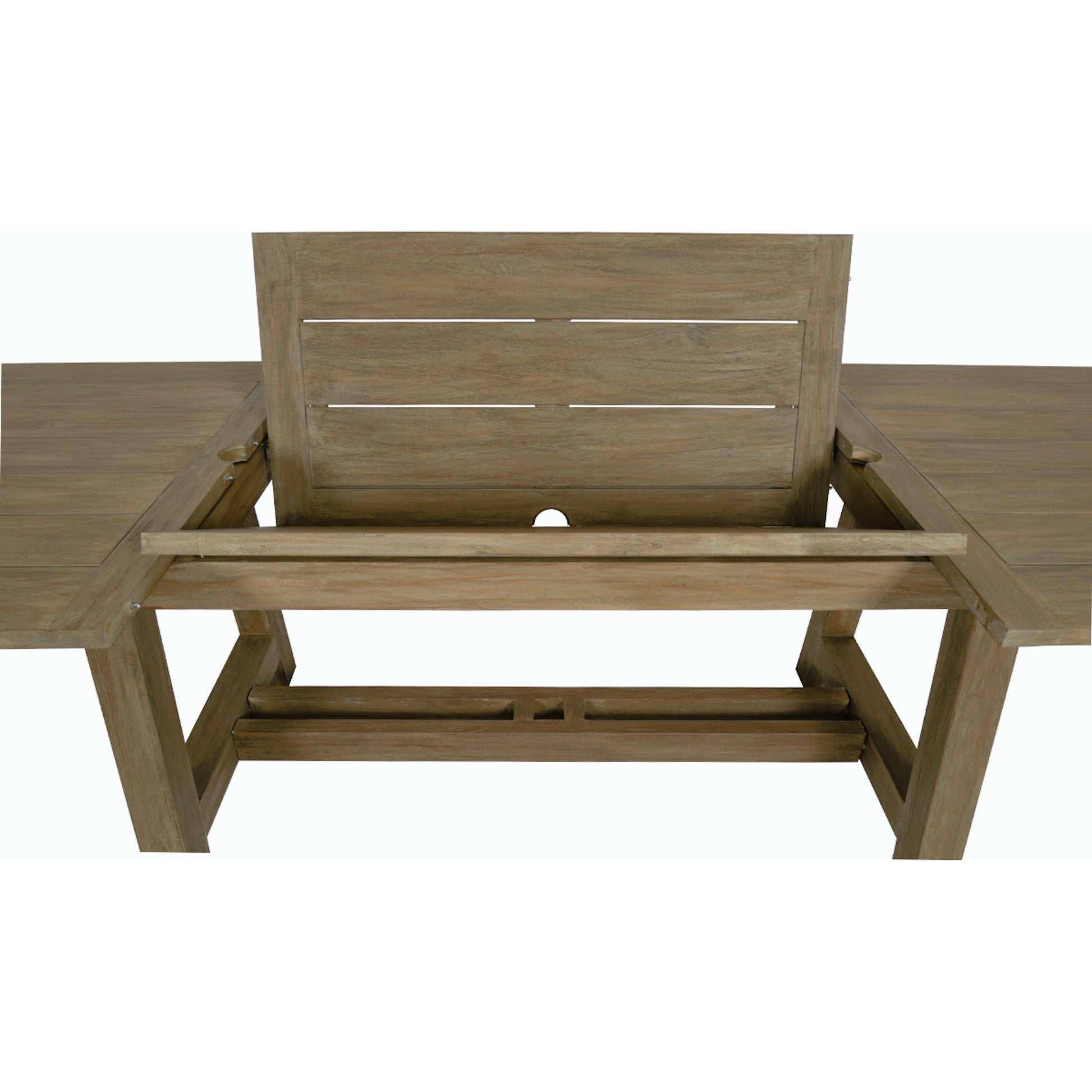 Coastal Outdoor Teak Dining Table with Leaf Extension by Sunset West in teak. Made from teak in a modern style.