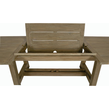 Coastal Outdoor Teak Dining Table with Leaf Extension by Sunset West in teak. Made from teak in a modern style.