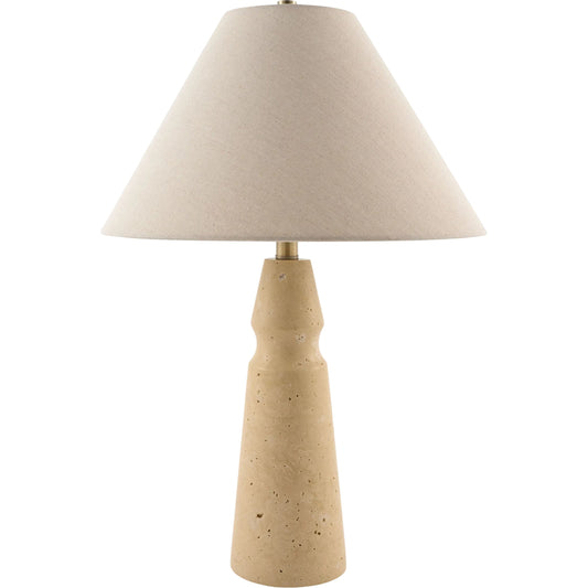 Thalora Accent Table Lamp by Surya in taupe and natural, electroplated. Made from travertine, jute, polyester, iron in a unique style.