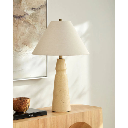 Thalora Accent Table Lamp by Surya in taupe and natural, electroplated. Made from travertine, jute, polyester, iron in a unique style.