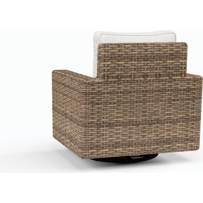 Havana Outdoor Swivel Club Chair by Sunset West in tobacco. Made from resin wicker in a modern style.