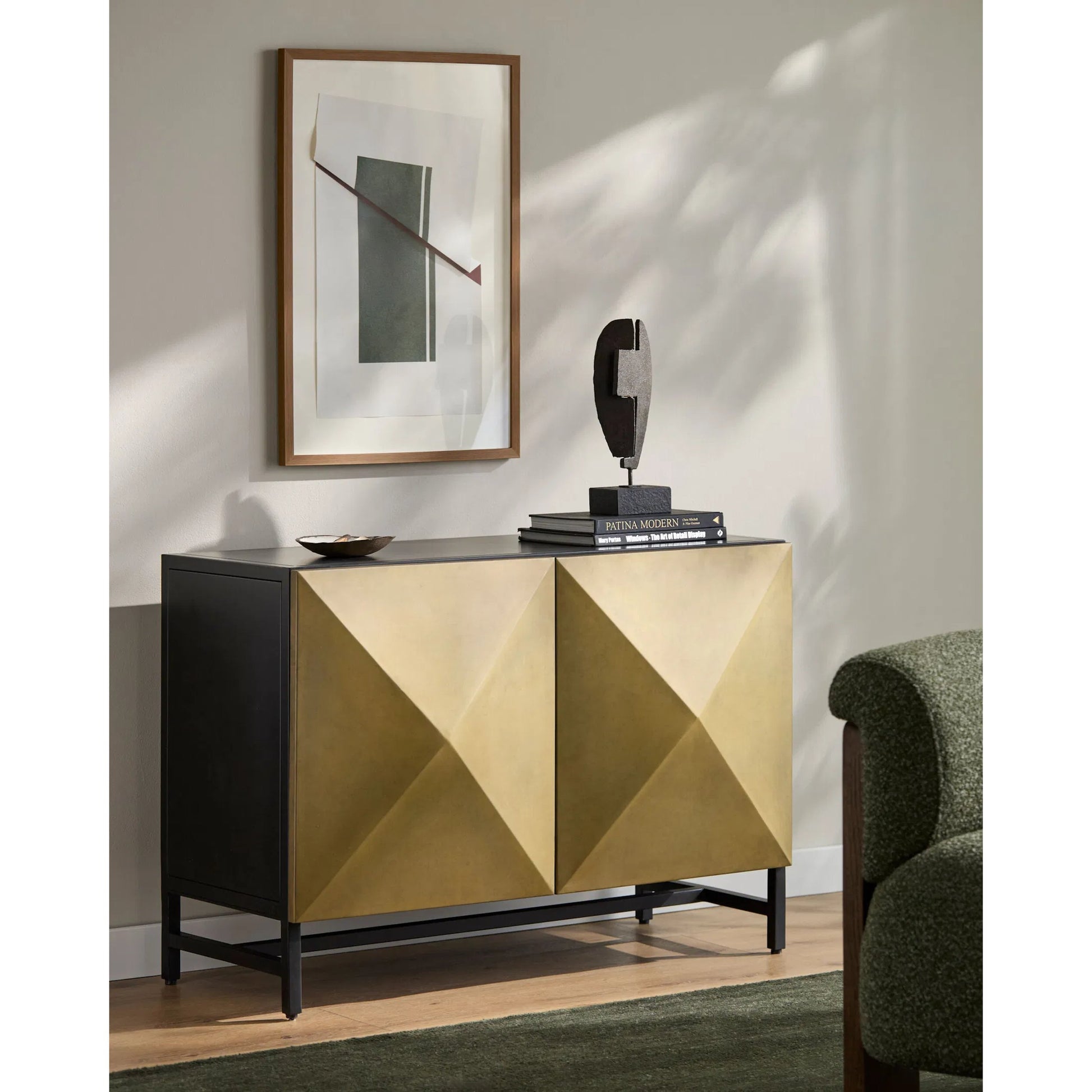 Theano Cabinet by Surya in black and powder coated. Made from iron in a unique style.