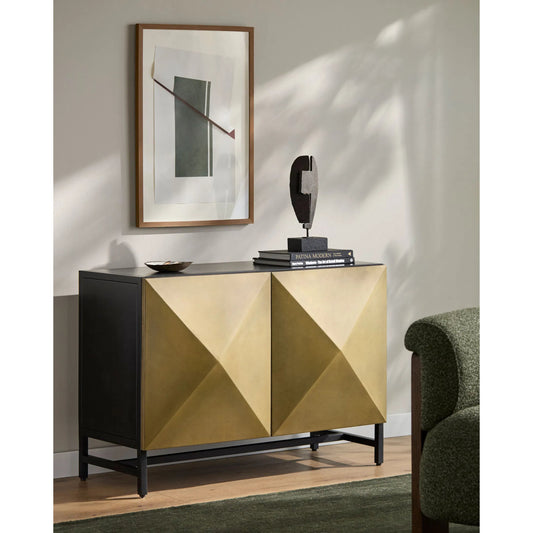 Theano Cabinet by Surya in black and powder coated. Made from iron in a unique style.