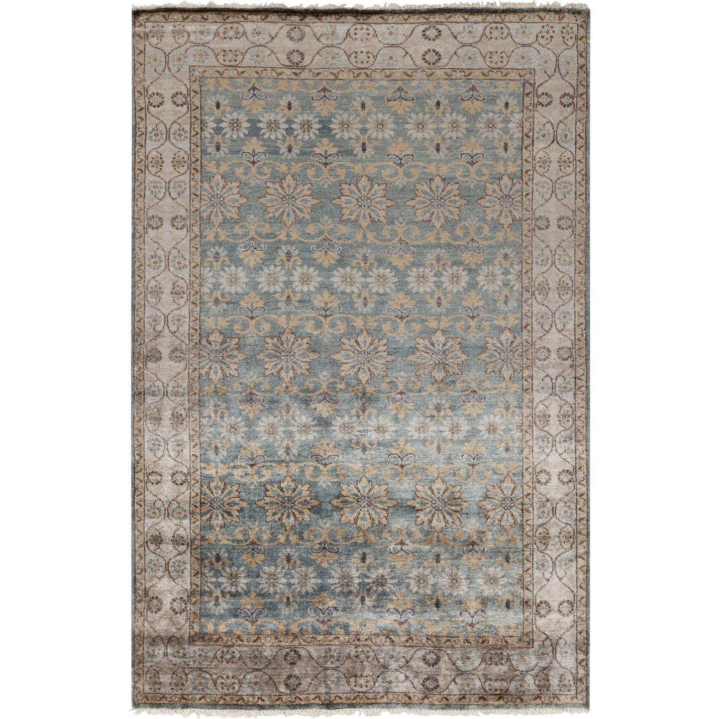 001 63575-25211,63575-25215 | Primary Silo | Theodora Rug - 12937 by Surya in teal, charcoal, wheat, light gray. Made from 100% bamboo silk in a unique style.