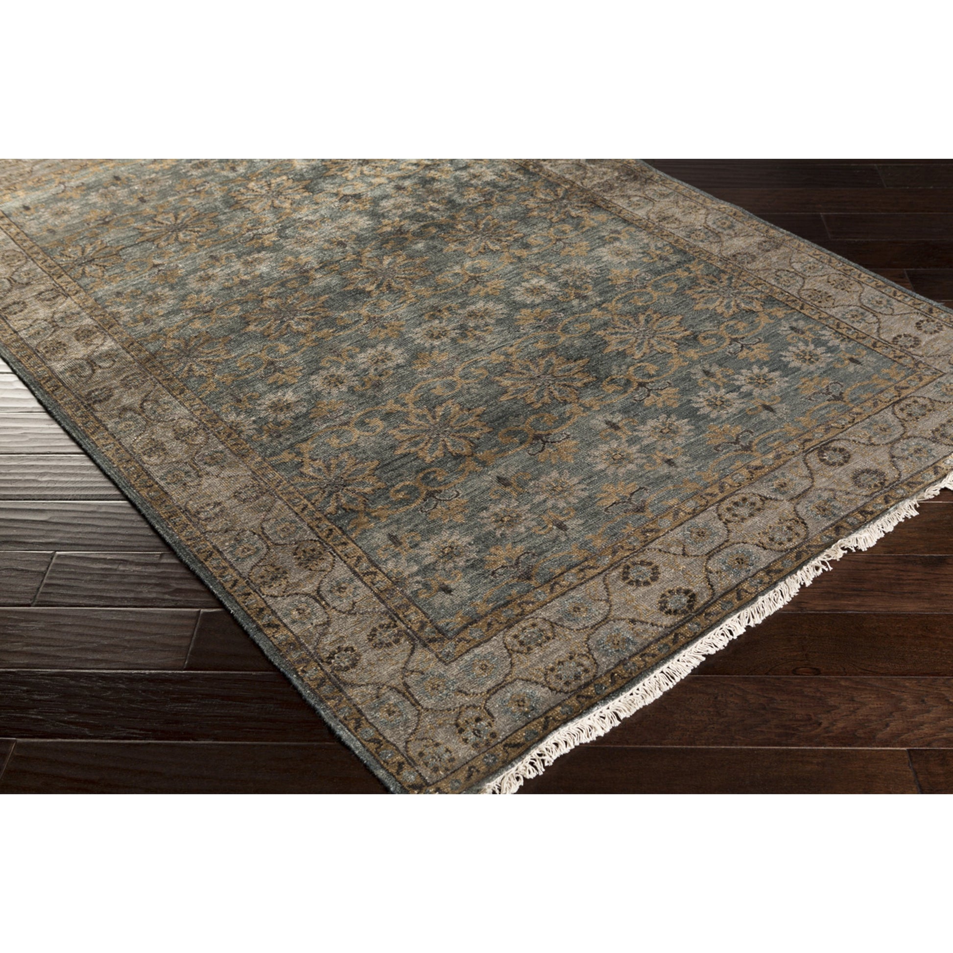 Theodora Rug - 12937 by Surya in teal, charcoal, wheat, light gray. Made from 100% bamboo silk in a unique style.