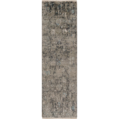 Theodora Rug - 30279 by Surya in charcoal, ice blue, gray, medium gray, light gray, black. Made from 100% viscose in a unique style.