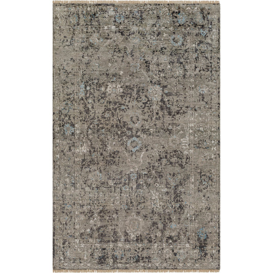 Theodora THO-3011 Rug by Surya in charcoal, ice blue, gray, medium gray, light gray, black. Made from 100% viscose in a unique style.