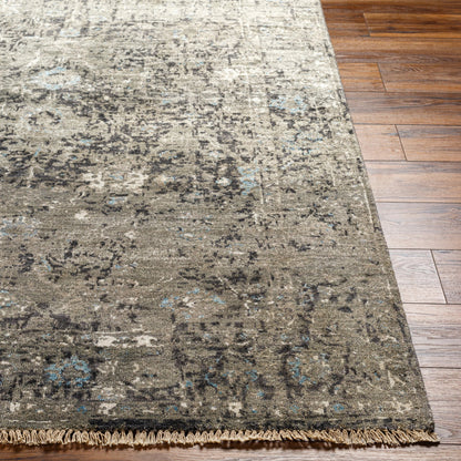 Theodora Rug - 30279 by Surya in charcoal, ice blue, gray, medium gray, light gray, black. Made from 100% viscose in a unique style.