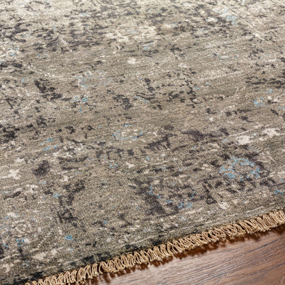 Theodora Rug - 30279 by Surya in charcoal, ice blue, gray, medium gray, light gray, black. Made from 100% viscose in a unique style.