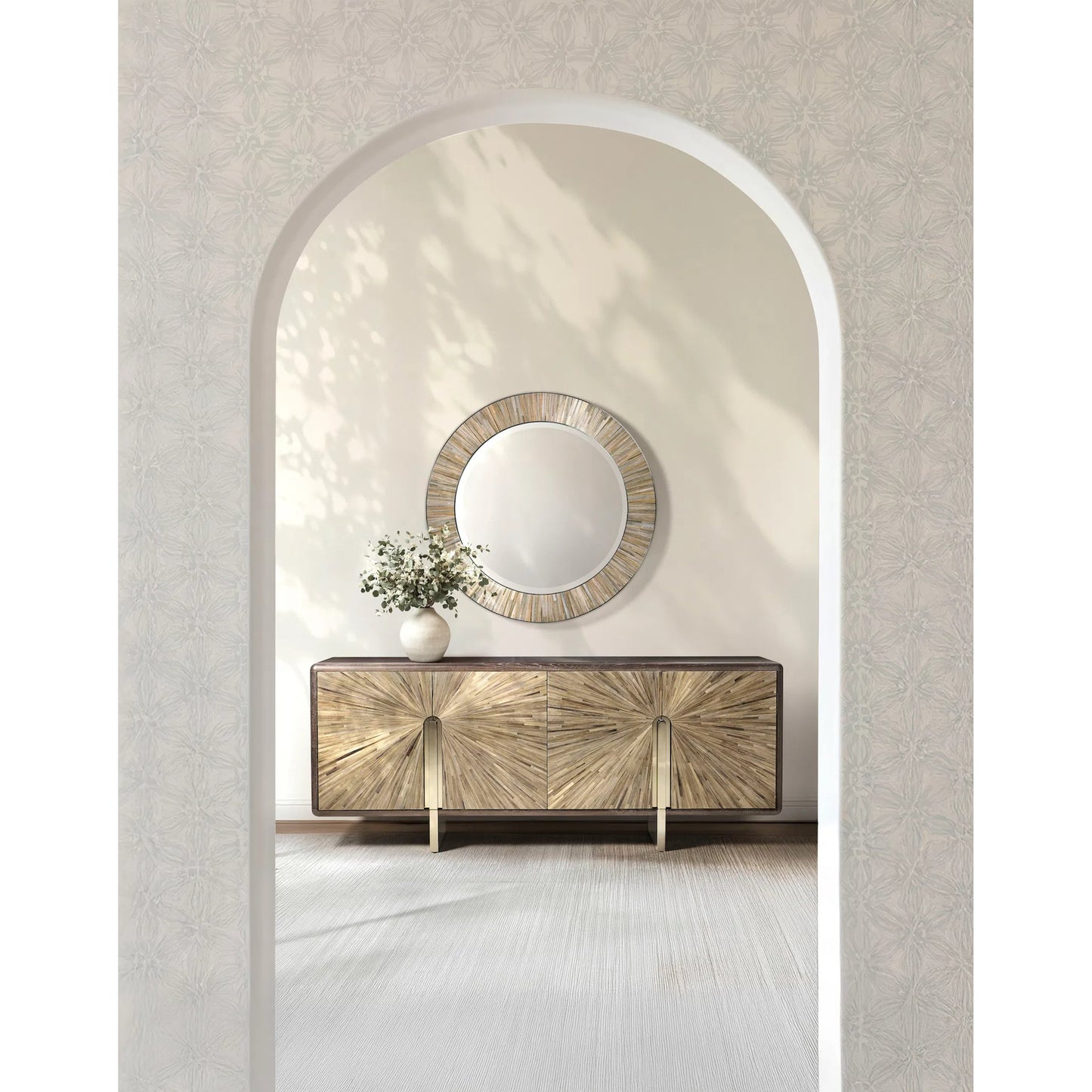 005 SI-2462645 | Lifestyle | Terra Round Mirror by Jonathan Charles in natural straw. Made from straw in a transitional style.