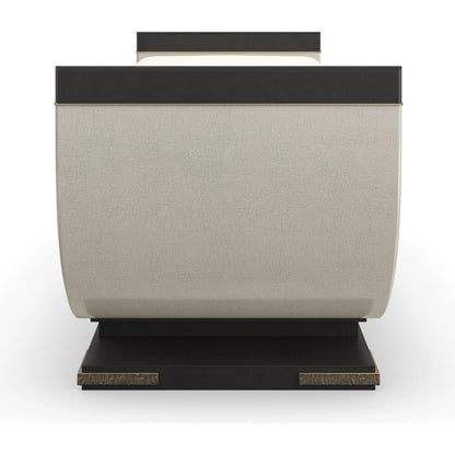 Crete End of Bed Bench by Caracole in ivory, gold and charred bark, brushed gold paint, ivory craze. Made from poplar, dyed makore in a unique style.