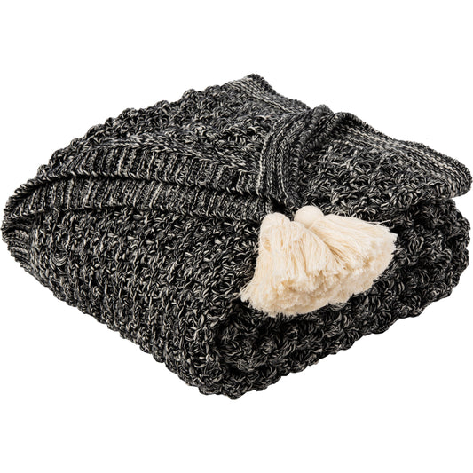 Hallet Knit Tassel Throw by HedgeApple Essentials in black, natural. Made from unique in a modern style.