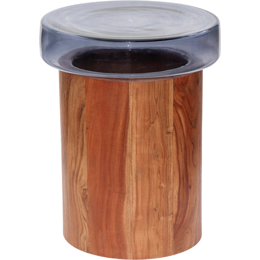 Thorpe End Table by Surya in natural. Made from top: glass, base: acacia in a modern style.