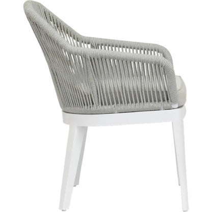 Miami Outdoor Dining Chair by Sunset West in frost. Made from olefin rope in a coastal style.
