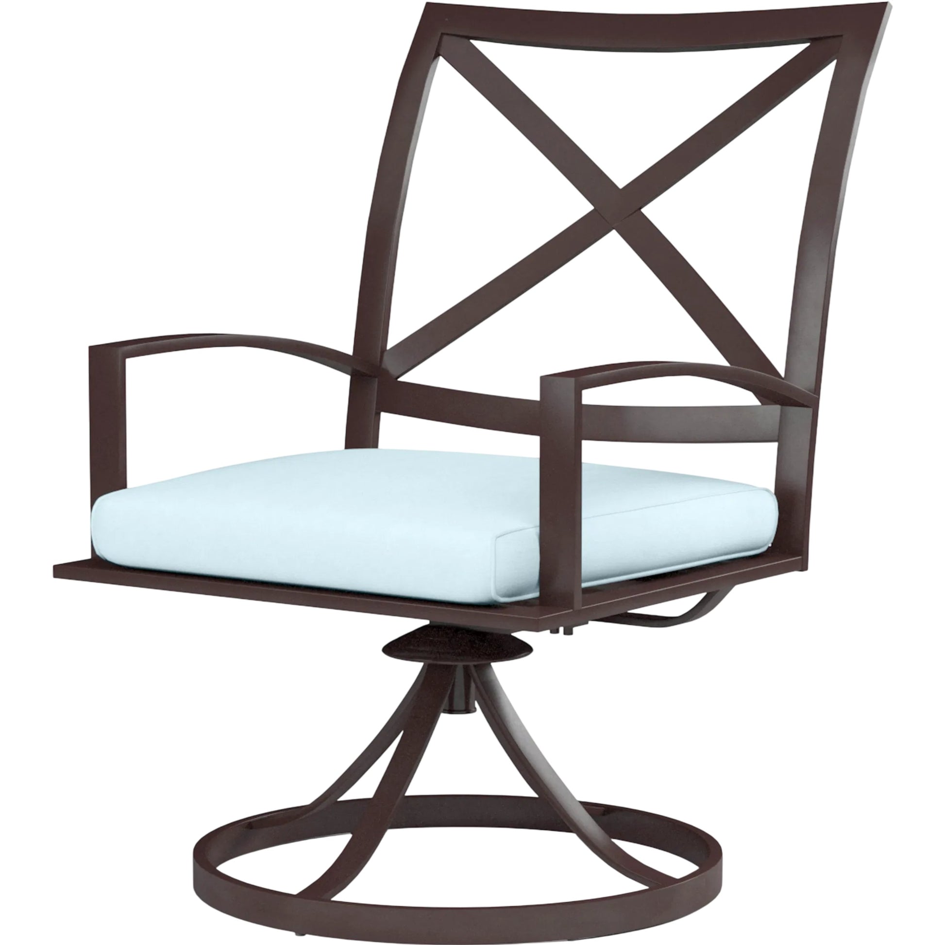 La Jolla Outdoor Swivel Dining Chair by Sunset West in browns. Made from aluminum in a modern style.