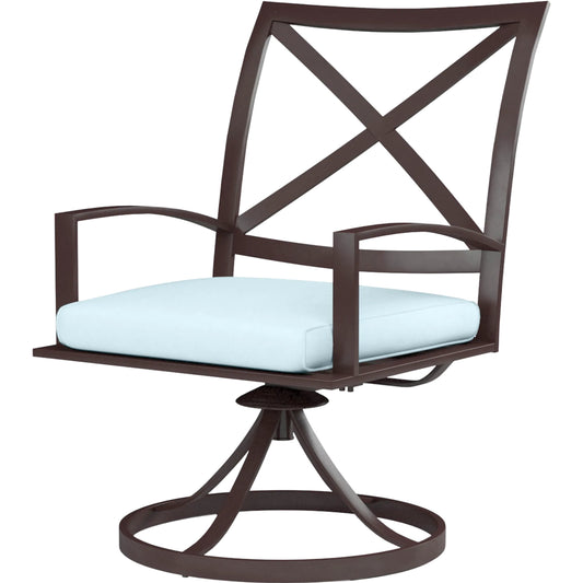 La Jolla Outdoor Swivel Dining Chair by Sunset West in browns. Made from aluminum in a modern style.