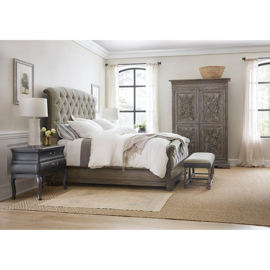 Woodlands Upholstered Bed by Hooker Furniture in lenox taupe, heathered lambswool. Made from quartered oak veneers with fabric in a traditional style.