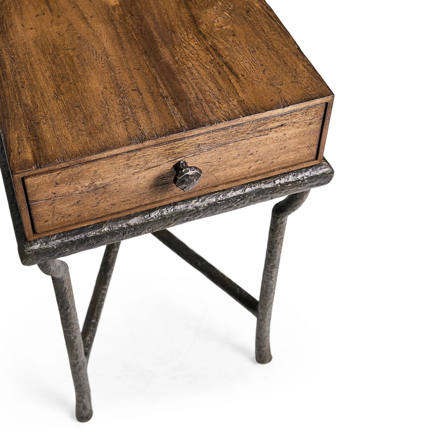 006 SI-2535721 | Closeup | Forge Iron Storage Side Table by Jonathan Charles in cast metal finish. Made from main aluminum in a unique style.