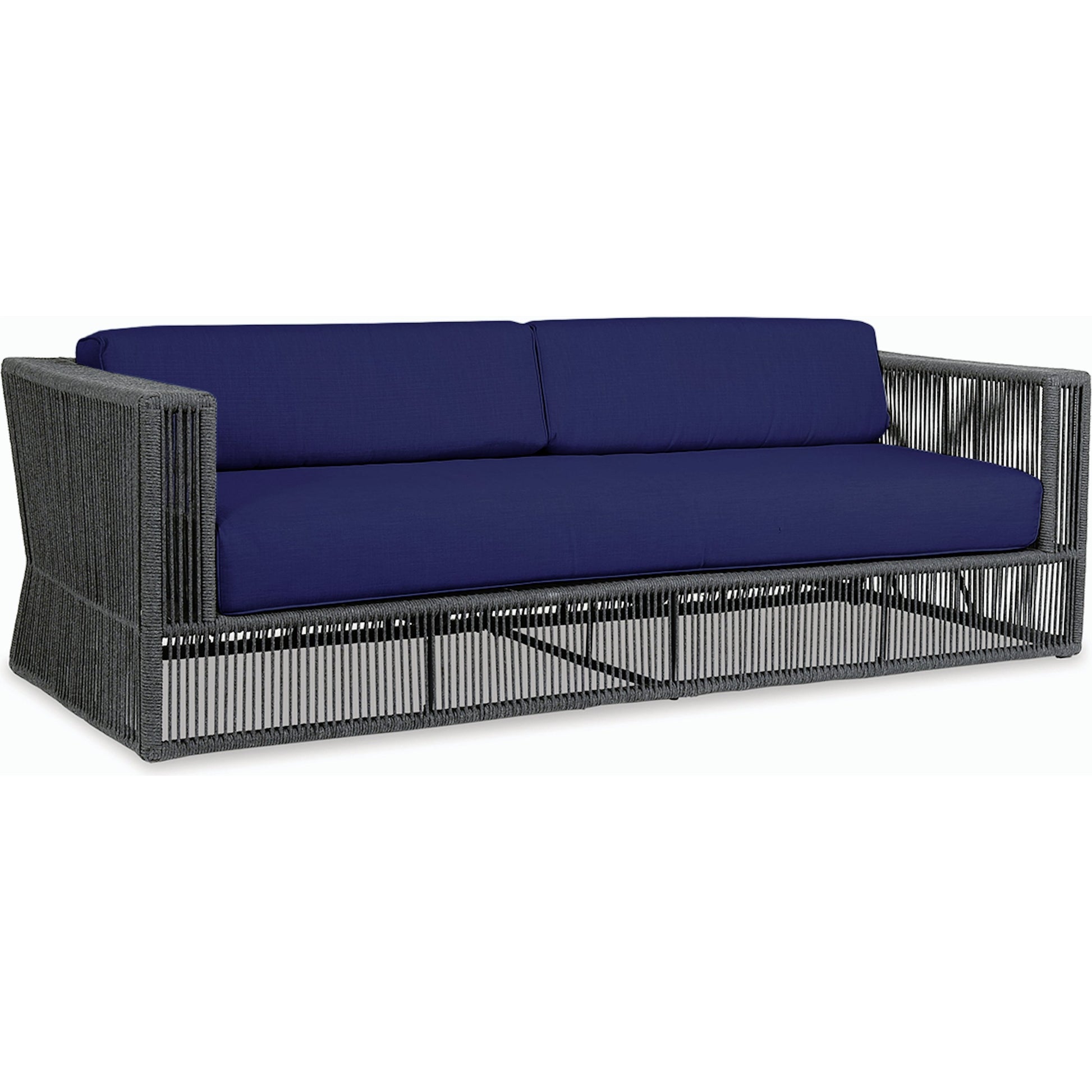 Milano Outdoor Sofa by Sunset West in slate. Made from olefin rope in a coastal style.