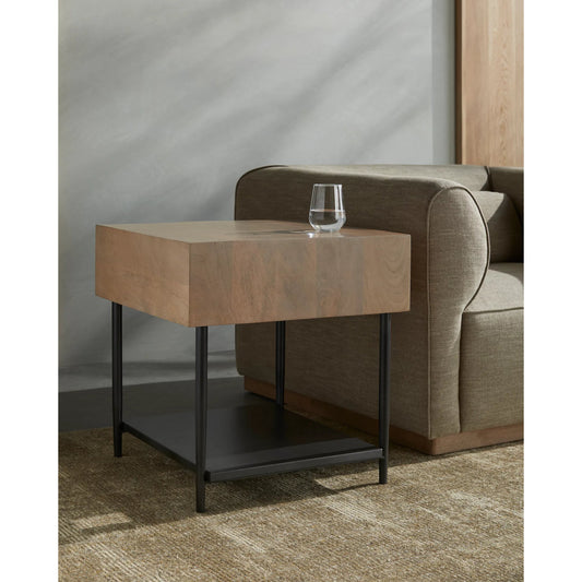 Timo End Table 541129 by Surya in top: brown; base: black and powder coatednatural. Made from mango wood, iron in a unique style.