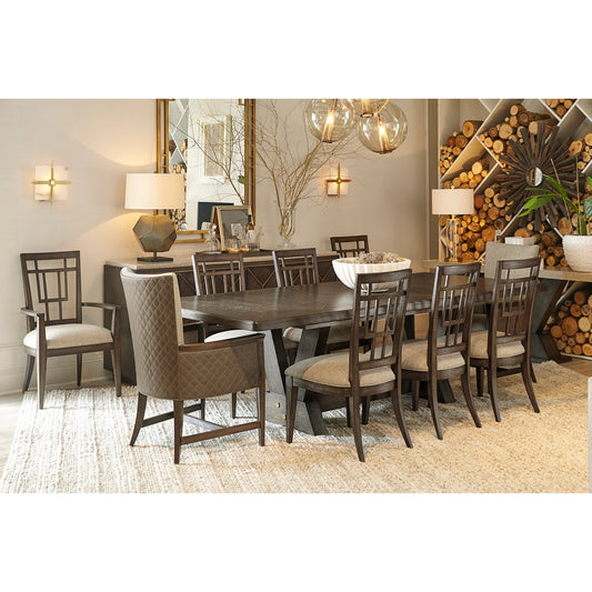 Woodwright Racine Upholstered Arm Chair by A.R.T. Furniture in lloyd brown. Made from parawood solids, quarter sawn white oak veneer, quilted top-grain leather in a modern style.