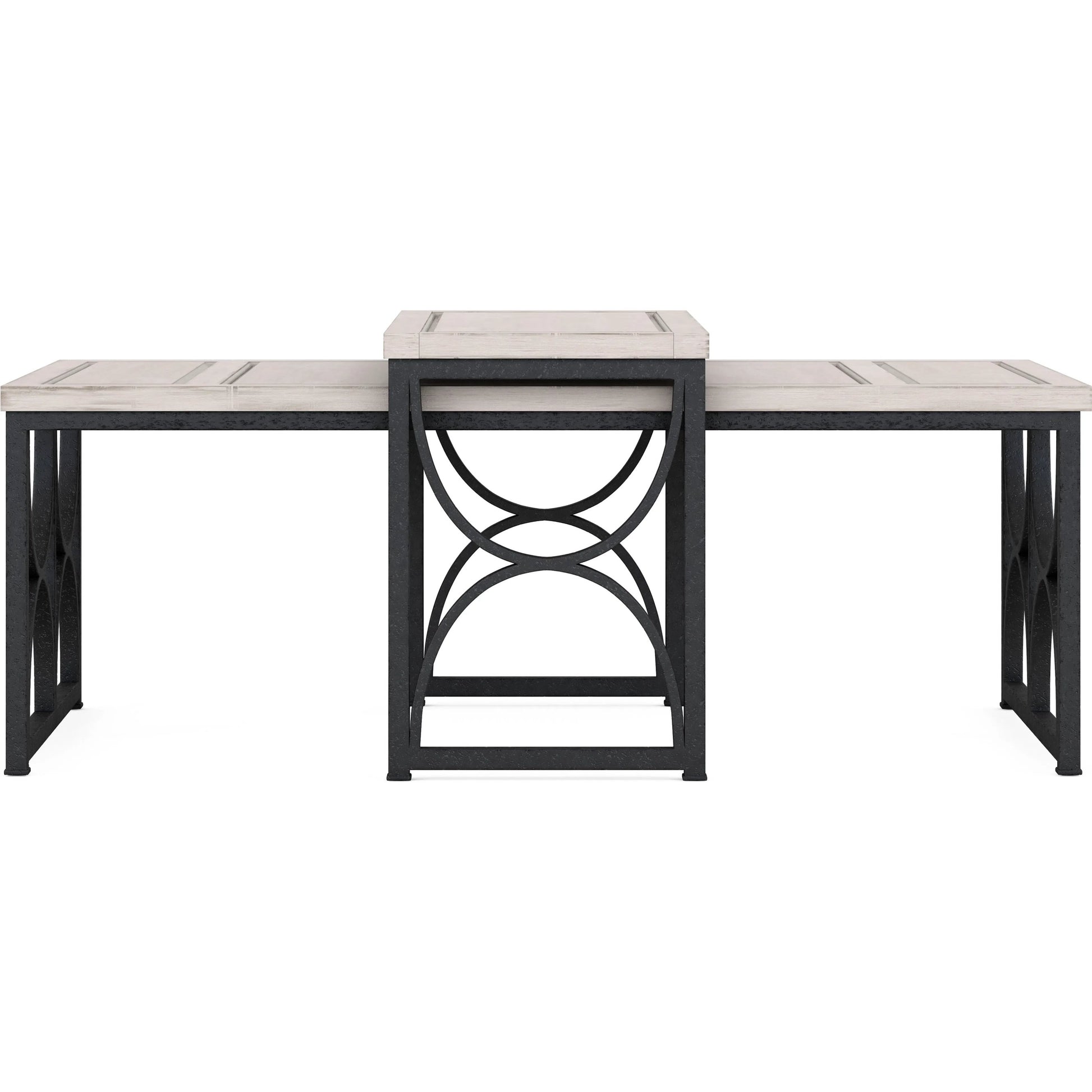 Alcove Metal Cocktail Table by A.R.T. Furniture in belgian ivory, burnished brass. Made from acacia solids, maple veneers, iron in a modern style.